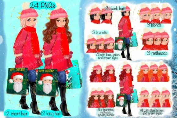 24 Christmas Dolls, High Quality PNGs for Illustrations