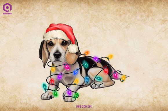 Beagle Christmas Tree Lights Illustrations