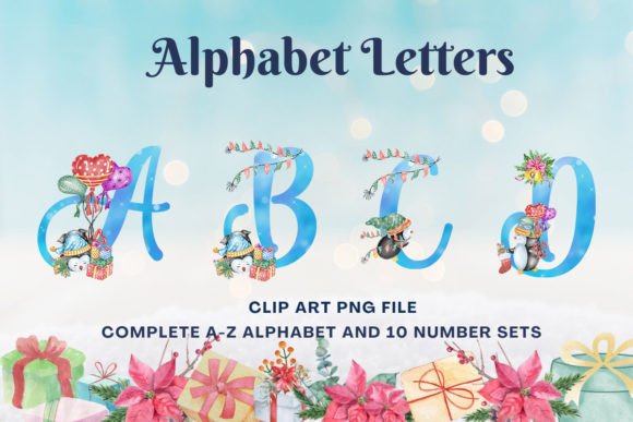 Christmas Alphabet Penguin Sublimation Illustrations