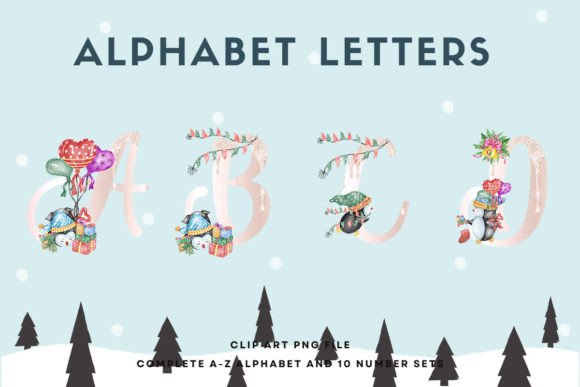 Christmas Alphabet Penguin Sublimation5 Illustrations