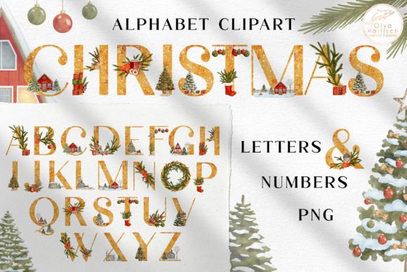 Christmas Alphabet Watercolor Clipart for Creative Design