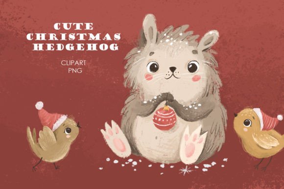 Christmas Clipart. Cute Hedgehog Illustrations for Crafting