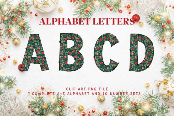 Christmas Doodle Alphabet Sublimation12 Illustrations