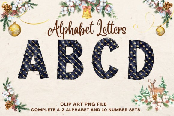 Christmas Doodle Alphabet Sublimation14 Illustrations for Crafting