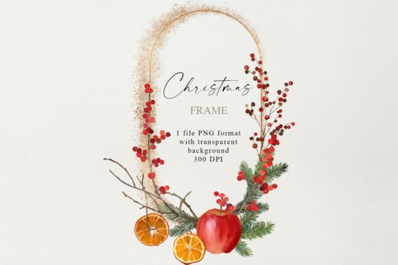 Christmas Frame with Apples and Oranges Illustrations