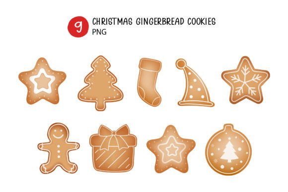 Christmas Gingerbread Cookies Illustrations for Digital Selling