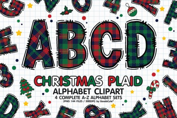 Christmas Plaid Alphabet Letters Illustrations for Digital Sellers