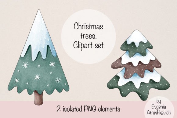 Christmas Trees Clipart Set - 2 PNG Illustrations