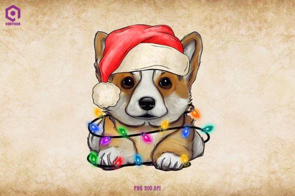Corgi Christmas Tree Lights Illustrations