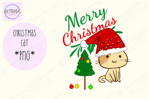 Cute Christmas Cat Png Instant Download