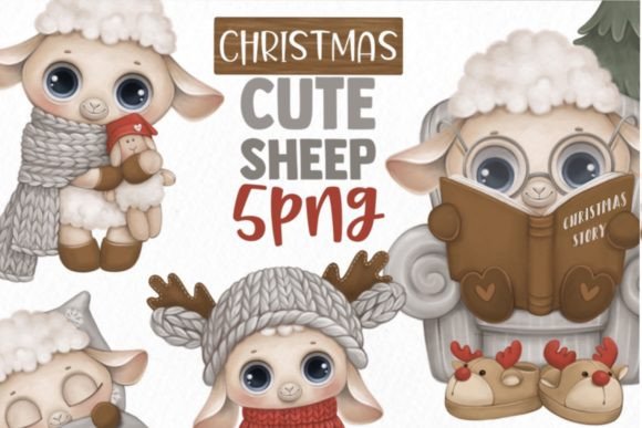 Cute Christmas Sheep Illustration for Crafting