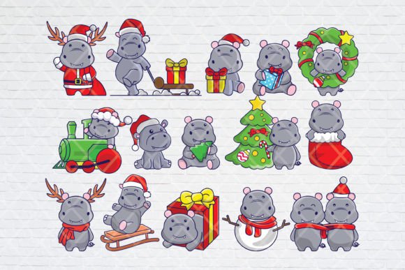 Cute Hippo Hippopotamus Christmas Illustration Review