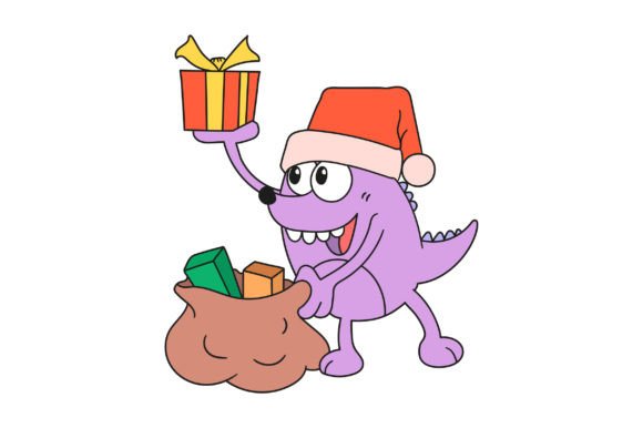 Cute Monster Hand out Gifts at Christmas Illustrations