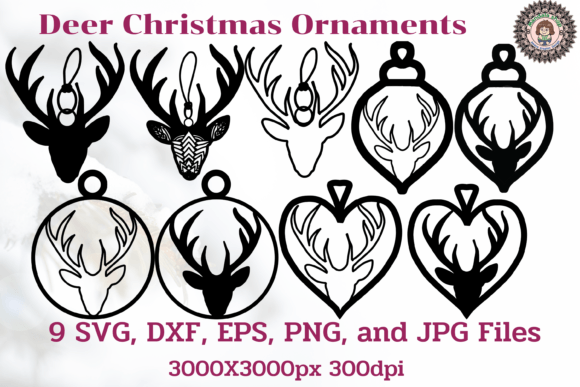 Deer Christmas Ornaments Illustrations for Digital Selling
