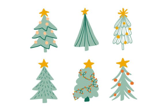 Doodle Christmas Tree Clipart for Branding and Illustrations