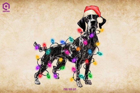 German Shorthaired Christmas Tree Lights Illustrations