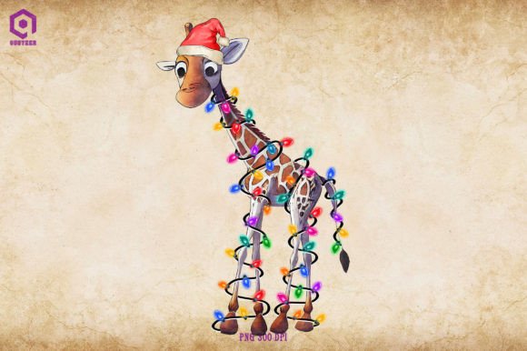 Giraffe Christmas Tree Lights Illustration