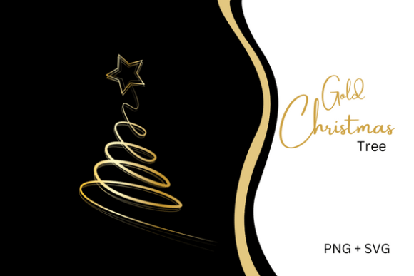 Gold Christmas Tree Illustration for Creative Projects