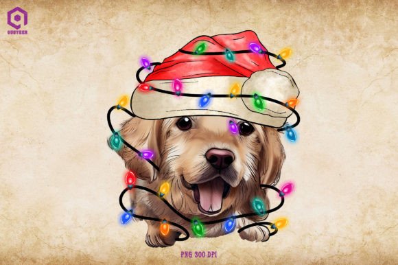 Golden Retriever Christmas Tree Lights Illustrations