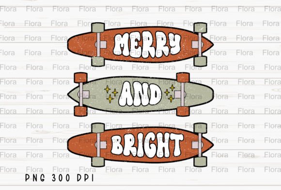 Merry Bright Skateboard Christmas PNG