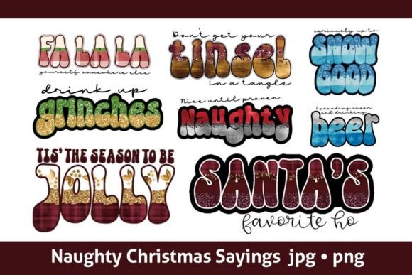 Naughty Christmas Sayings Sublimation Illustrations