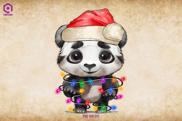 Panda Christmas Tree Lights Illustrations