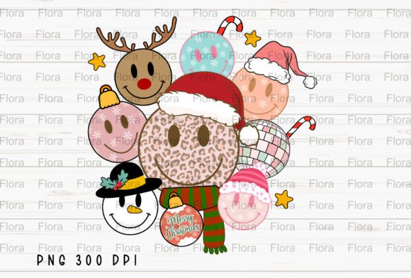 Smiley Face Leopard Retro Christmas PNG for Editorial Design