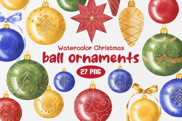 Watercolor Christmas Ball Ornaments Illustrations