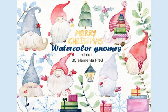 Watercolor Christmas Gnomes Clipart for Festive Illustrations