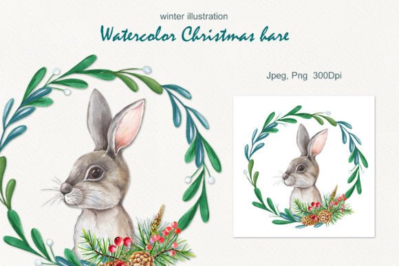 Watercolor Christmas Hare Illustration for Local Branding