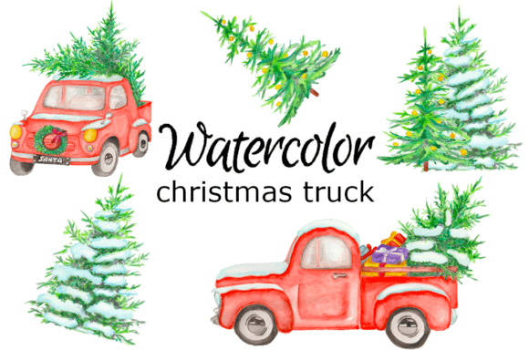 Watercolor Clipart Christmas Truck Art for Festive Illustrations