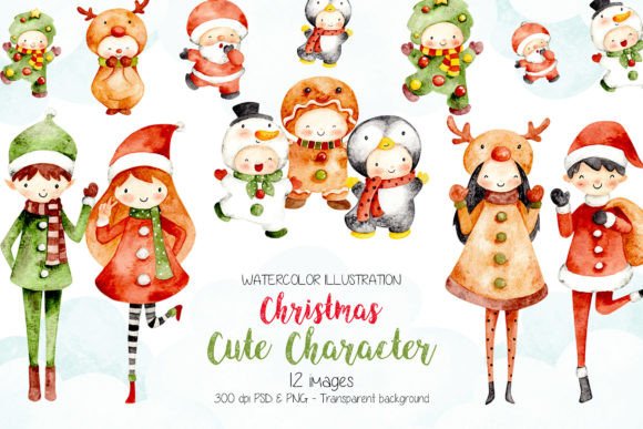 Watercolor Cute Christmas Character Illustration Review