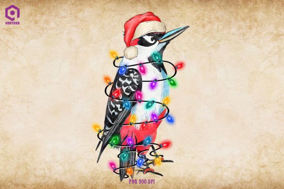 Woodpecker Christmas Tree Lights Illustrations
